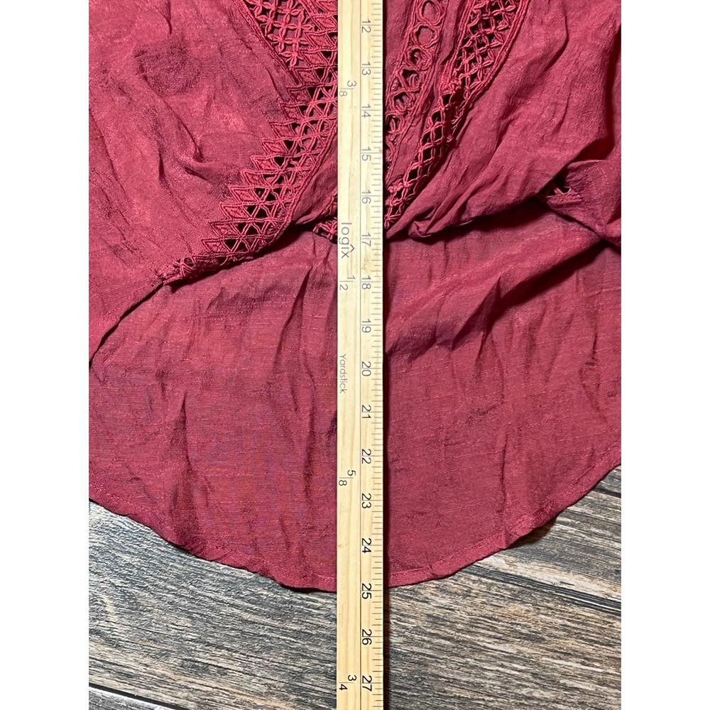 By Together Rust Crochet Lace Surplice Bell Sleeve High Low Blouse Small Peasant - Picture 8 of 9